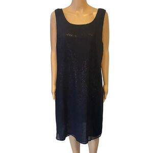 VTG Amanda Lane Silk Black Luxury Midi Dress SZ 14 Metallic Dot Lined Layer Goth